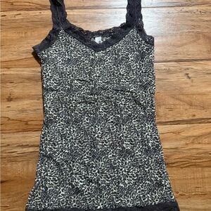 Vintage DKNY Brown and Cream Lace-Trim Leopard Cami